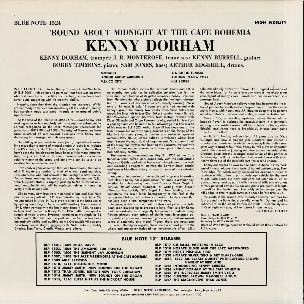 Kenny Dorham / ケニー・ドーハム / 'Round About Midnight at The Cafe Bohemia (BN 1524) JPN Pressing