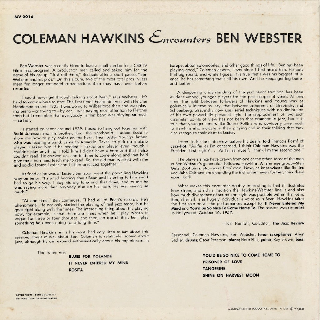 Coleman Hawkins, Ben Webster / Coleman Hawkins Encounters Ben Webster  (MV 2016)