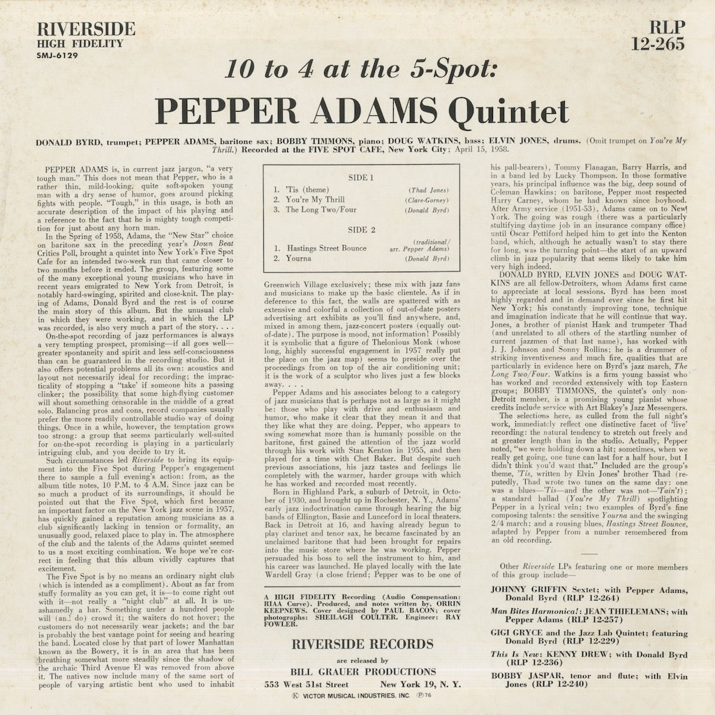 Pepper Adams / ペッパー・アダムス / 10 To 4 At The 5 Sopt (SMJ-6129)