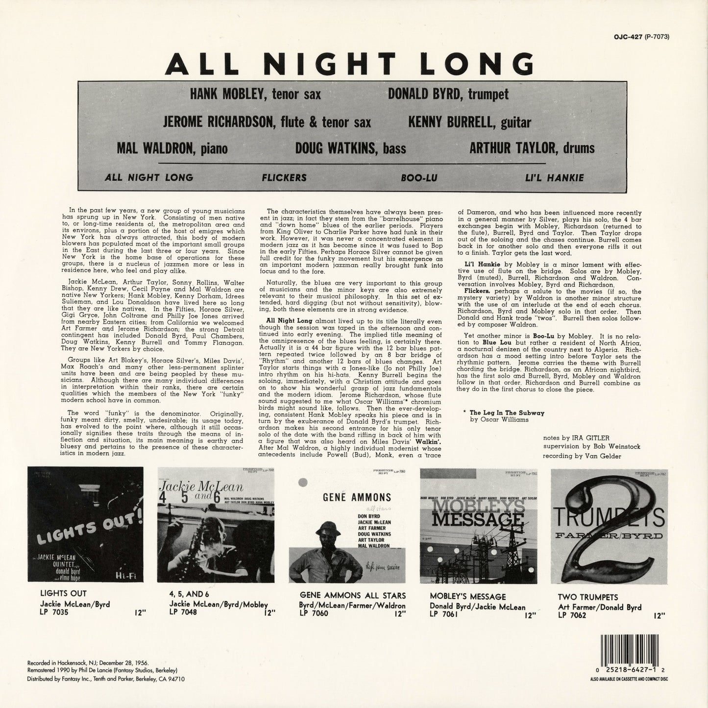 Donald Byrd, Kenny Burrell / ドナルド・バード、ケニー・バレル / All Night Long (OJC-427)