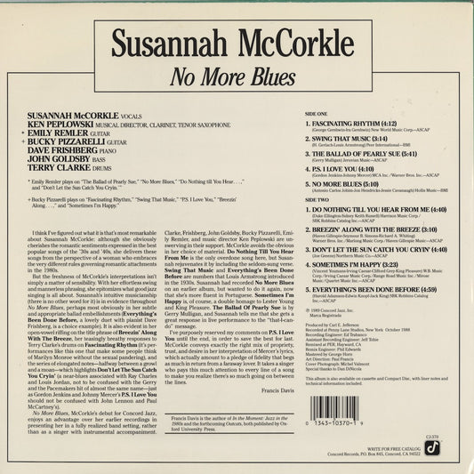 Susannah McCorkle - No More Blues (CJ-370) LP 1989 US Concord Jazz｜中古LP