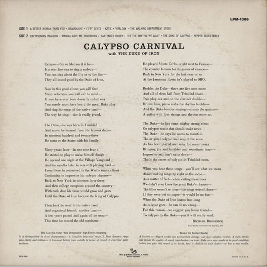 The Duke Of Iron - Calypso Carnival (LPM-1386) 1957 US RCA｜中古LP