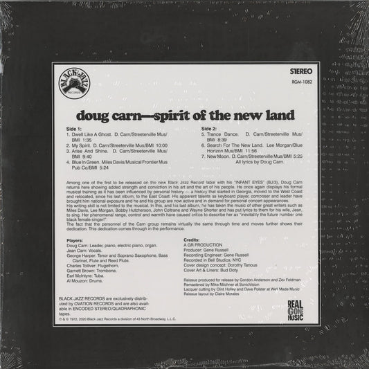 Doug Carn Spirit Of The New Land LP 2025 US Real Gone Music RGM-1082 back cover jean carn black jazz