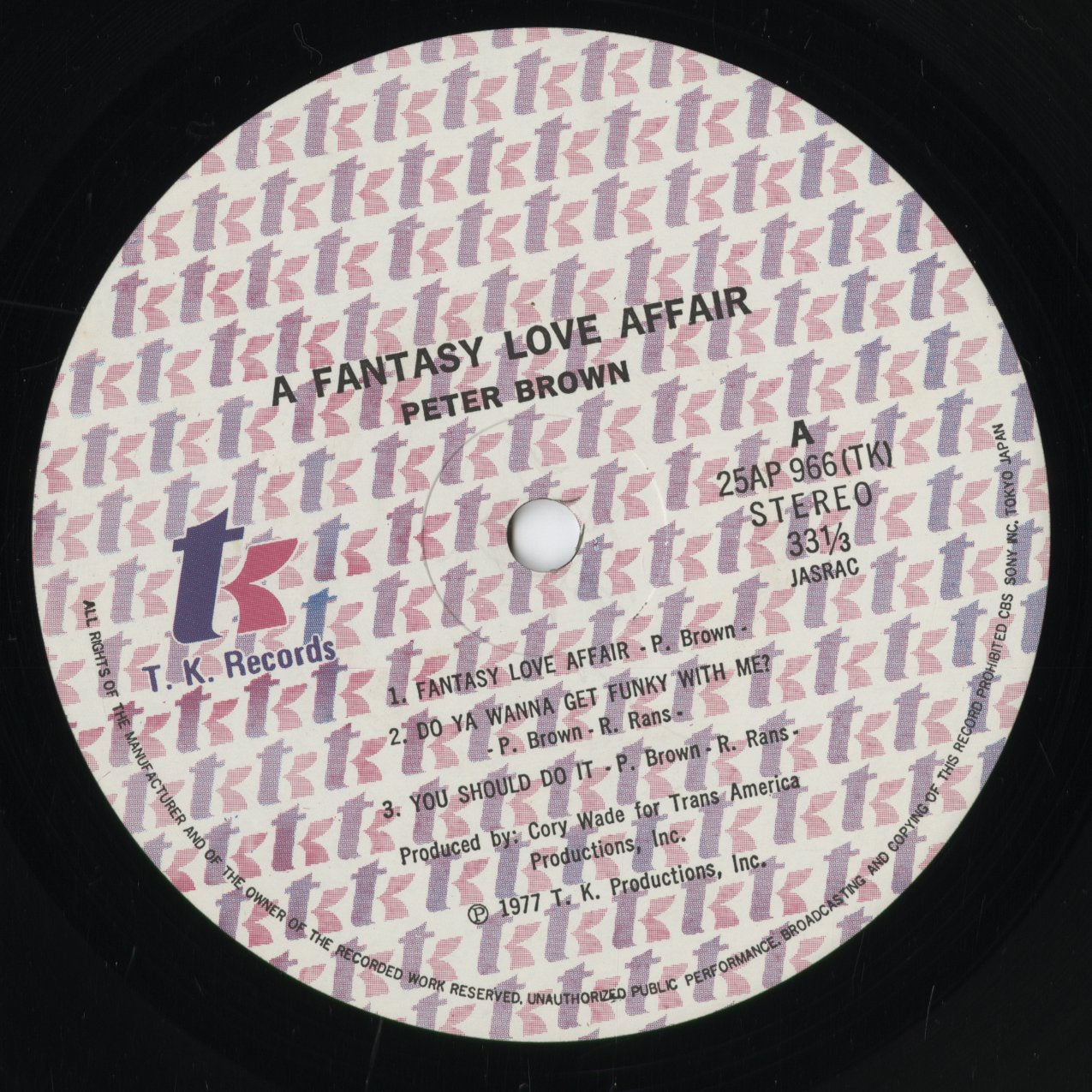 Peter Brown - Do You Wanna Get Funky With Me? (25AP 966) 1978 JPN T.K. Records｜中古LP