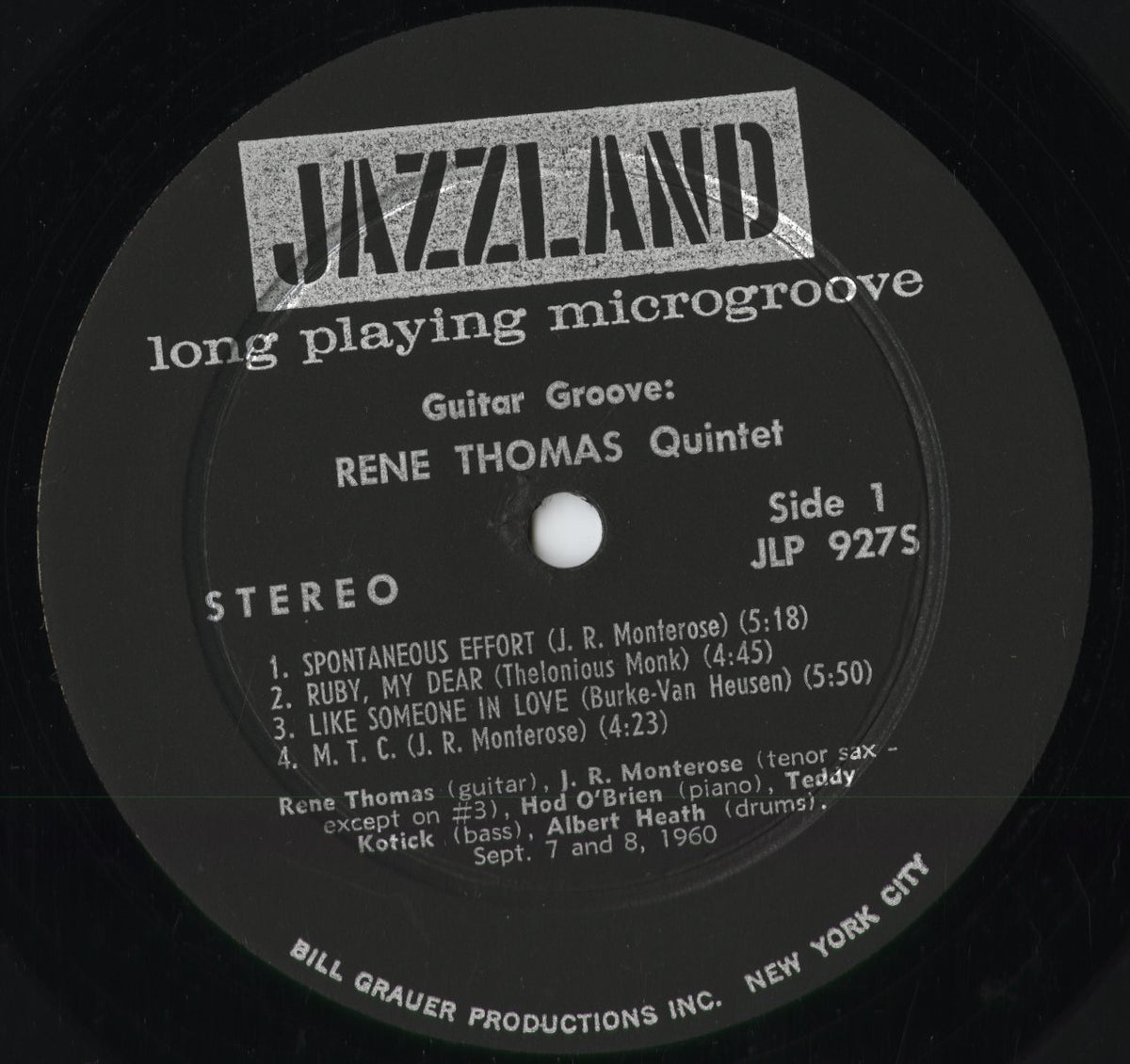 Rene Thomas Quintet - Guitar Groove (JLP 927S) 1960 US Jazzland｜中古LP