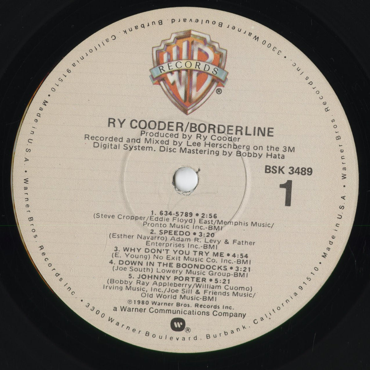 Ry Cooder - Borderline (BSK 3489) 1980 US Warner Bros｜中古LP