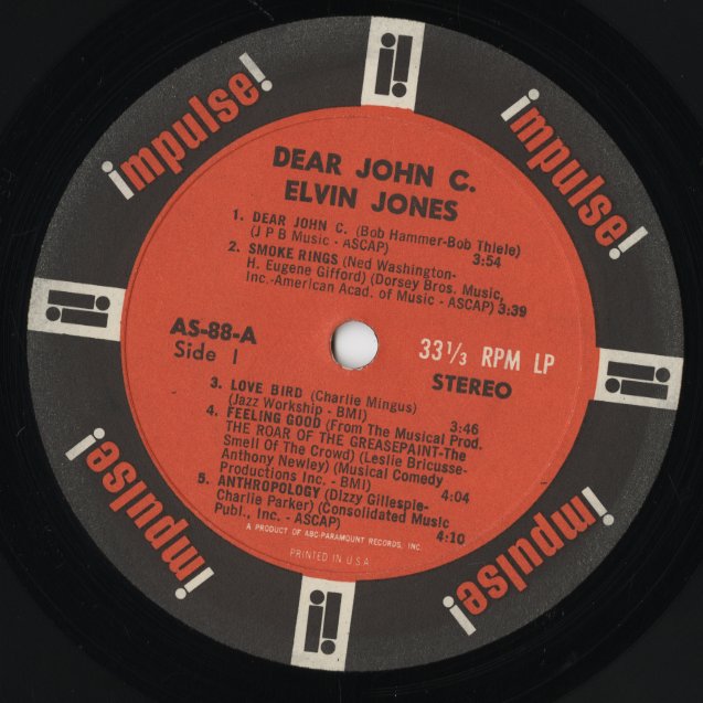 Elvin Jones - Dear John C. (A-88) LP 1966 US Impulse｜中古LP