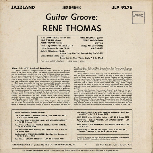 Rene Thomas Quintet - Guitar Groove (JLP 927S) 1960 US Jazzland｜中古LP