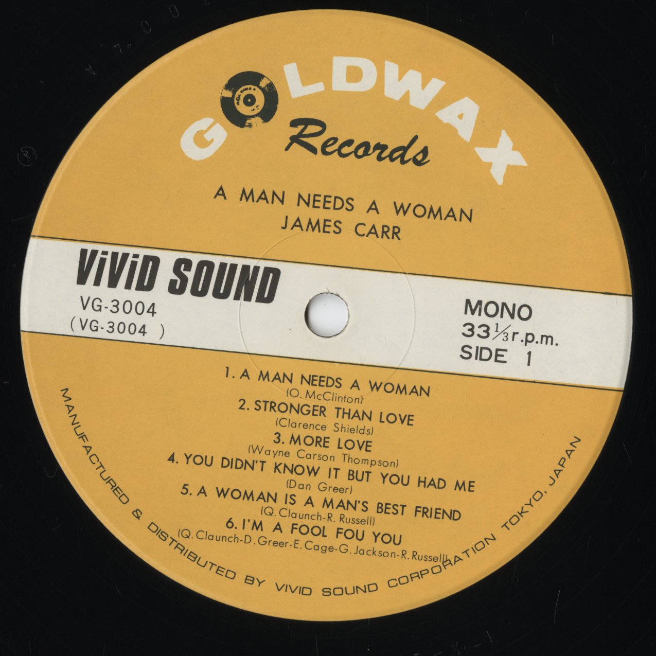 James Carr - A Man Needs A Woman (VG-3004) 1977 JPN Goldwax｜中古LP