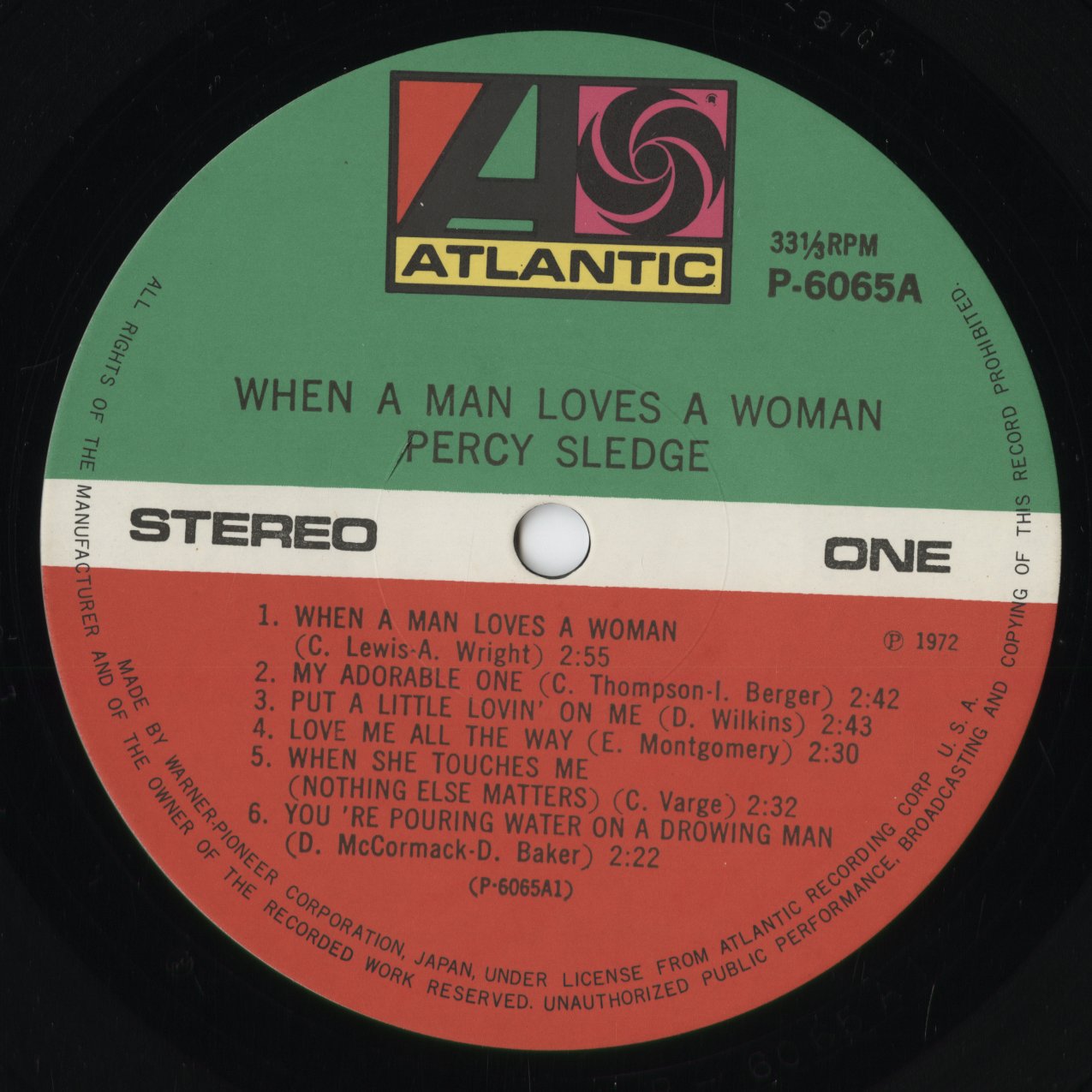Percy Sledge - When A Man Loves A Woman (P-6065A) 1972 JPN Atlantic｜中古LP