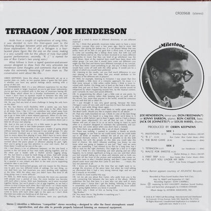 Joe Henderson - Tetragon (CR00968) LP 2026 US Milestone / Jazz Dispensary｜新品LP back　ジョー・ヘンダーソン