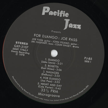 Joe Pass - For Django (GXF-3107) 1978 JPN Pacific Jazz｜中古LP