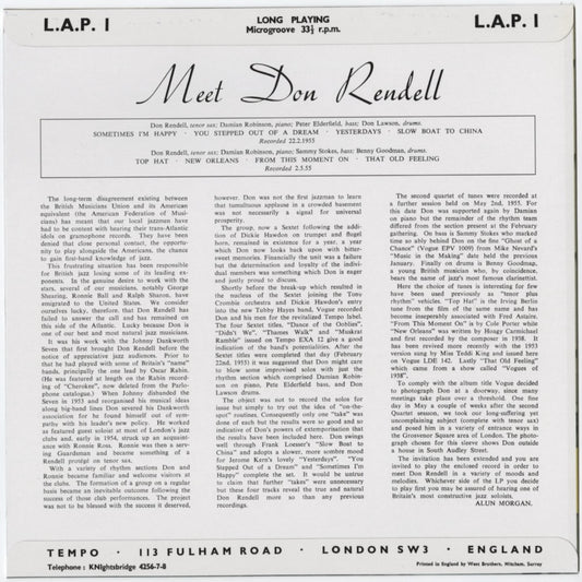 Don Rendell - Meet Don Rendell -10 (LAP1) 2010 JPN Atelier Sawano｜中古 10inch