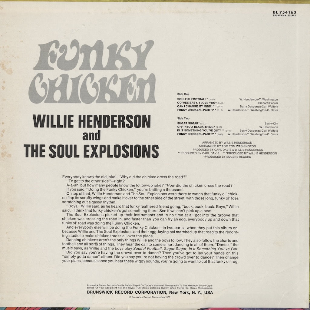 Willie Henderson And The Soul Explosions / ウィリー・ヘンダーソン / Funky Chicken (BL 754163)