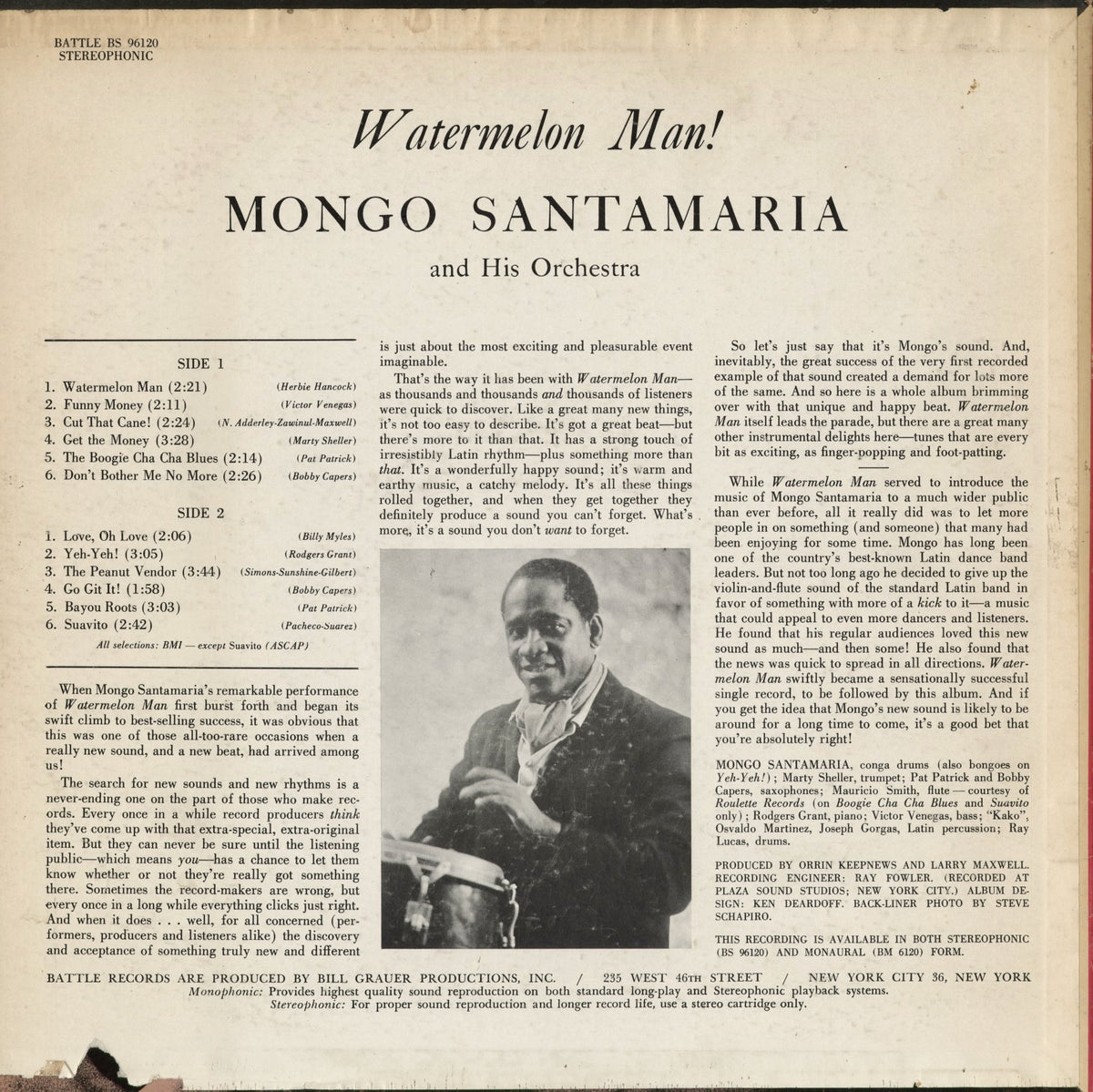 Mongo Santamaria – Watermelon Man! (BS 96120) 1963 US Battle｜中古LP