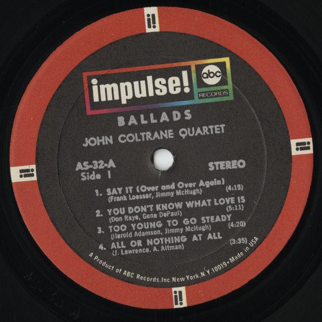 John Coltrane - Ballads (AS-32) LP 1968 US Impulse｜中古LP