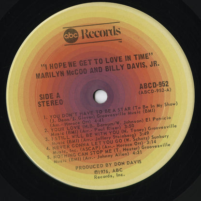 Marilyn McCoo & Billy Davis, Jr. - I Hope We Get To Love In Time (ABCD-952) 1976 US ABC Records｜中古LP