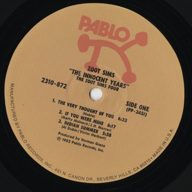 Zoot Sims - The Innocent Years (2310-872) LP 1982 US Pablo Records｜中古LP