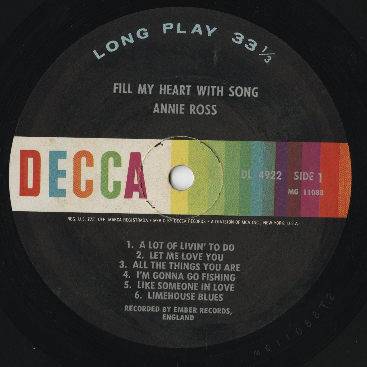 Annie Ross - Fill My Heart With Song (DL 4922) 1968 US Decca｜中古LP