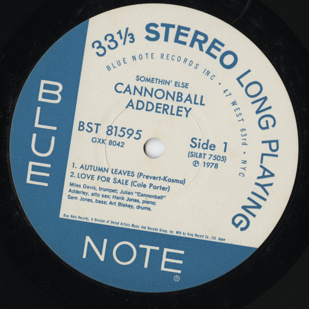 Cannonball Adderley - Somethin' Else (GXK 8042) 1978 JPN Blue Note / King Record｜中古LP
