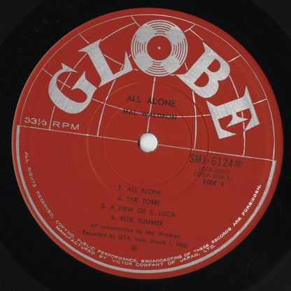 Mal Waldron – All Alone (SMJ-6124(M)) LP 1976 JPN Globe - Victor | 中古LP