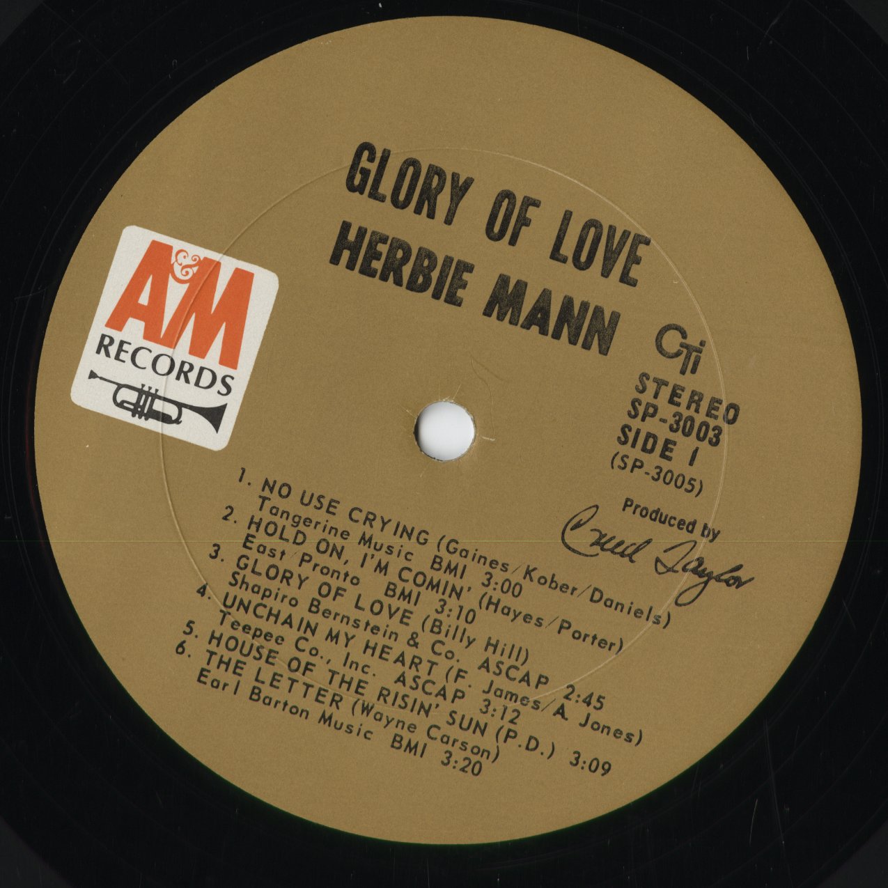 Herbie Mann - Glory of Love (SP 3003) 1968 US A&M - CTI｜中古LP