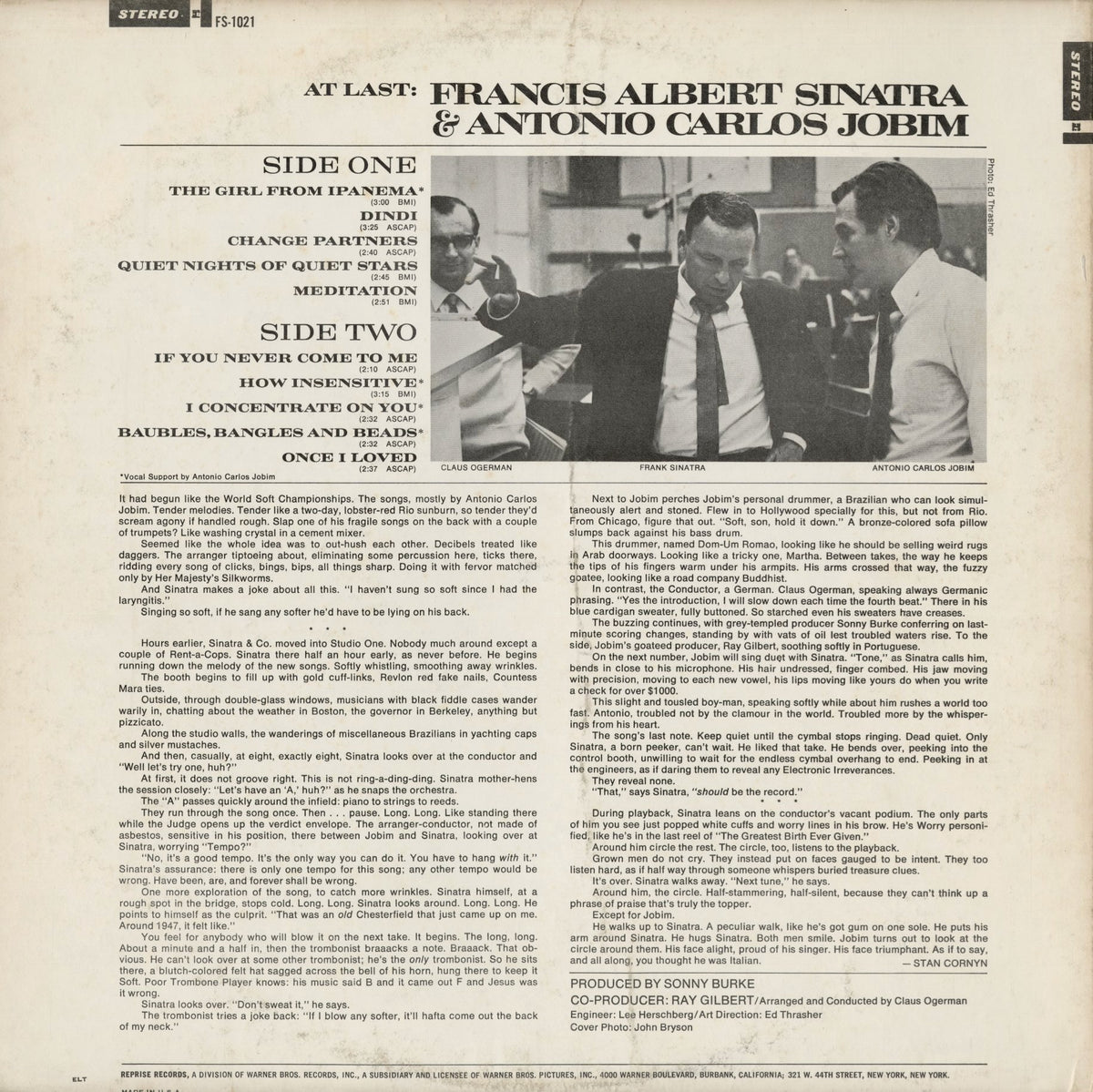 Francis Albert Sinatra & Antonio Carlos Jobim  (FS 1021) 1967 US Reprise｜中古LP