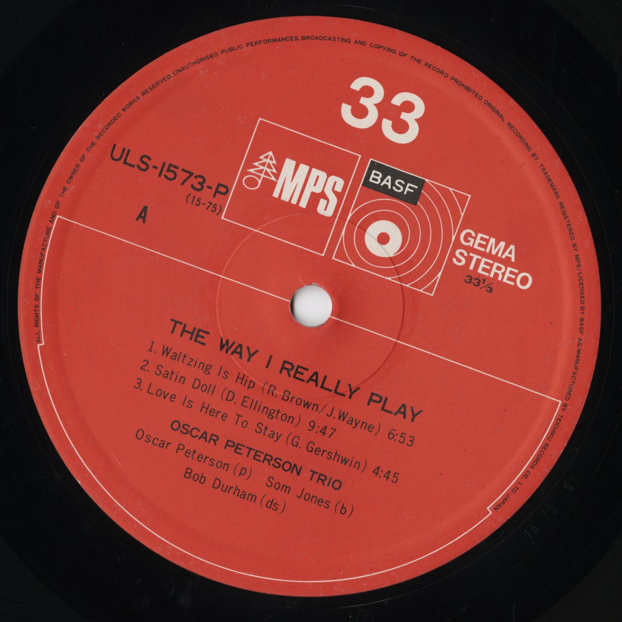 Oscar Peterson / オスカー・ピーターソン / The Way I Really Play (UPS 1573-P)