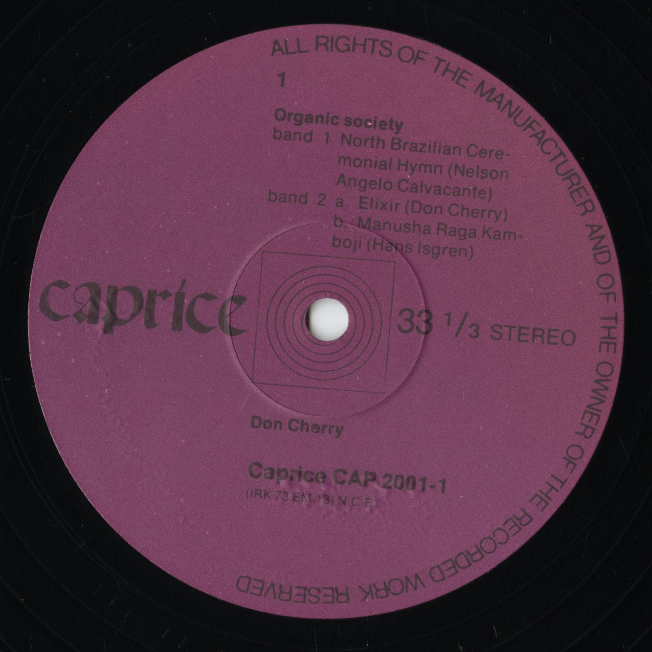Don Cherry – Organic Music Society (CAP 2001-2) 2LP 1973 SWE Caprice Records｜中古LP