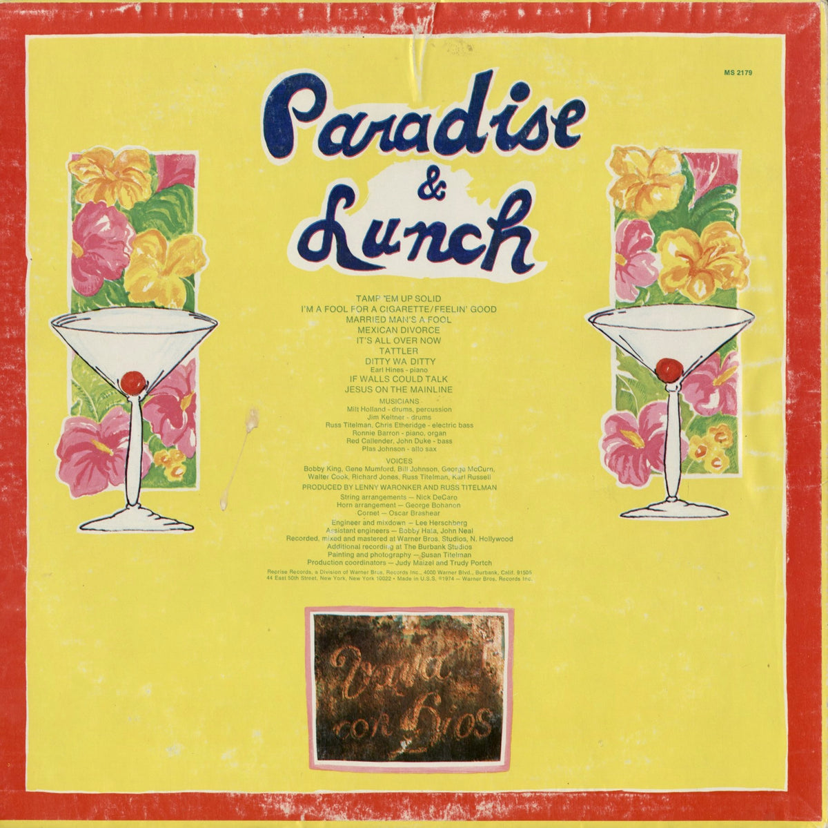 Ry Cooder - Paradise and Lunch (MS 2179) 1976 US Reprise｜中古LP