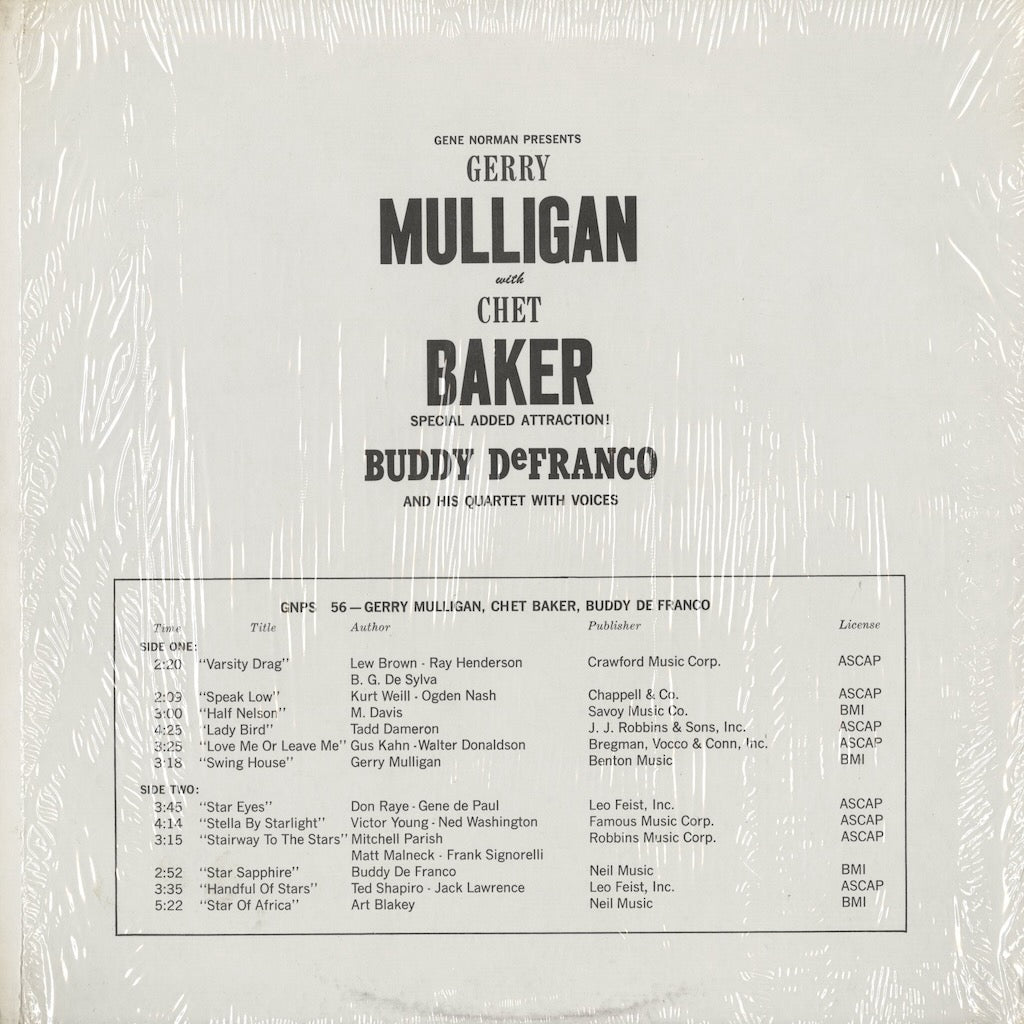 Gerry Mulligan / Chet Baker / Buddy DeFranco - Mulligan - Baker - DeFranco (GNP-56) LP 1970's US GNP Crescendo｜中古LP