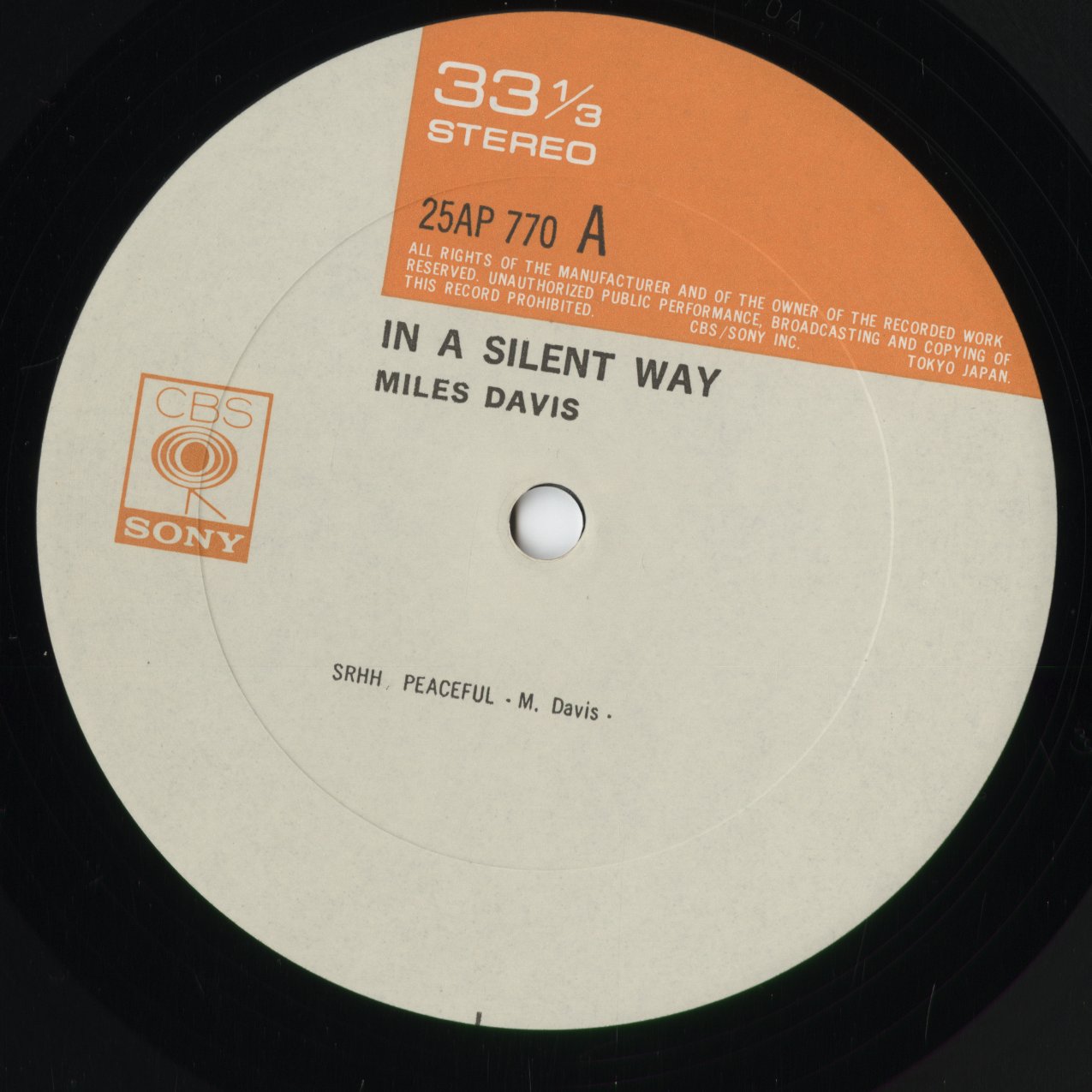Miles Davis - In A Silent Way (25AP 770) 1977 JPN CBS/Sony｜中古LP