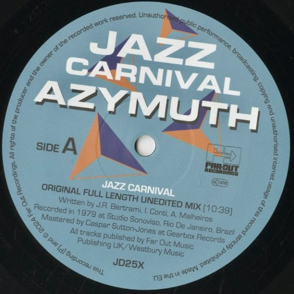 Azymuth - Jazz Carnival - Original Full Length Unedited Mix (JD25X) 2024 UK Far Out Recordings｜新品12inch