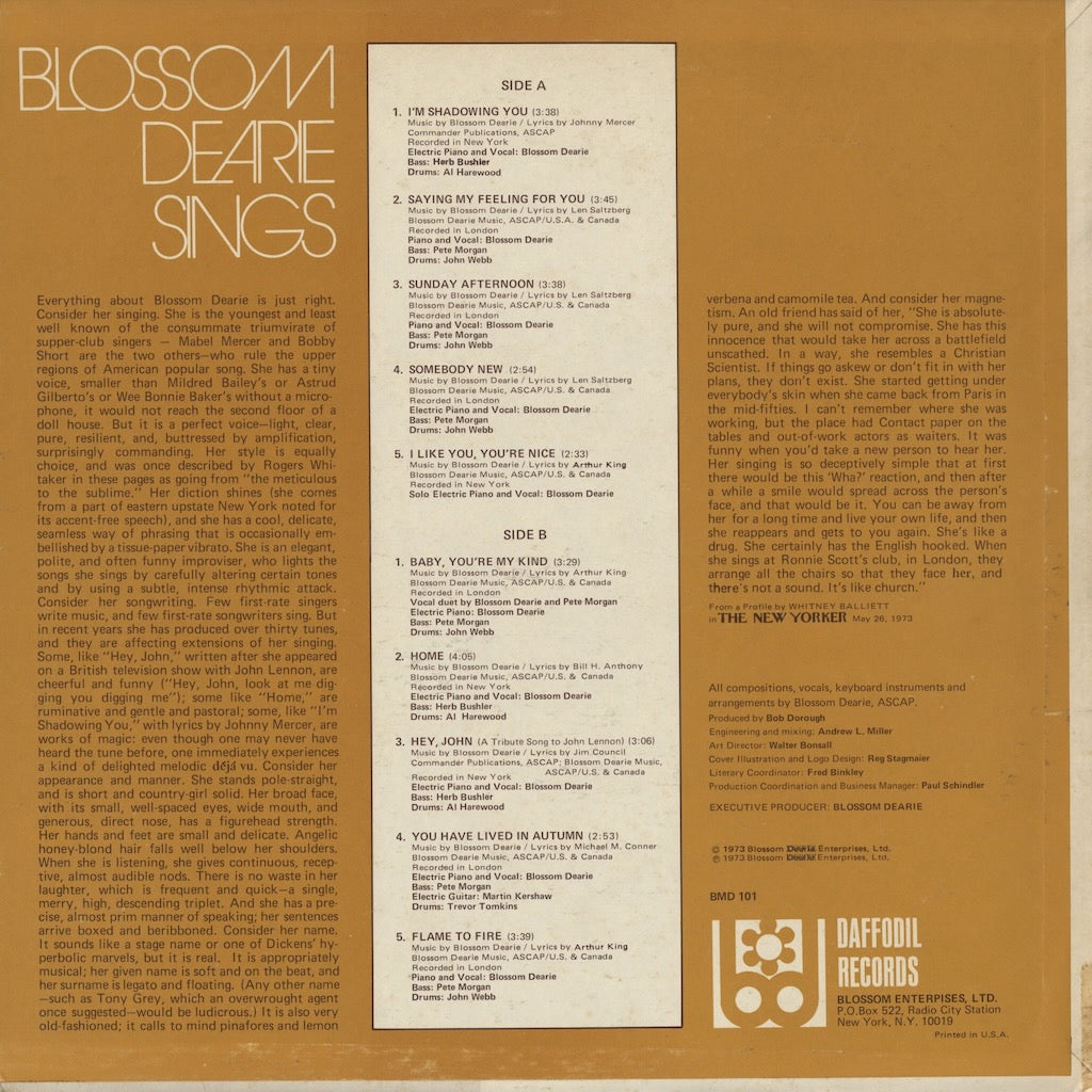 Blossom Dearie – Sings Vol.1 (BMD 101) LP 1973 US Daffodil｜中古LP