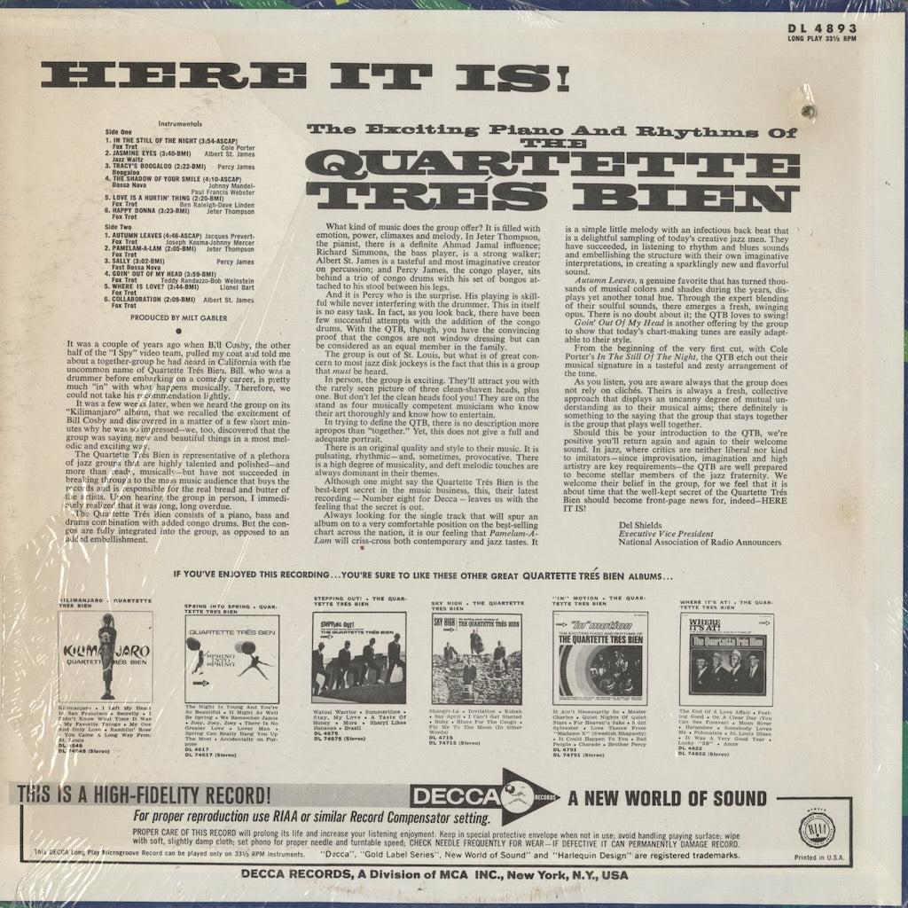 Quartette Tres Bien / カルテット・トレ・ビエン / Here It Is! (DL 74893) MONO