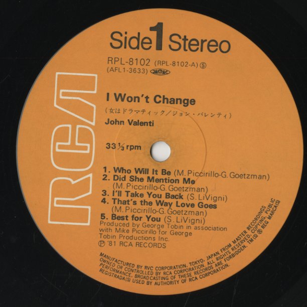 John Valenti / ジョン・ヴァレンティ / I Won't Change (RPL-8102)