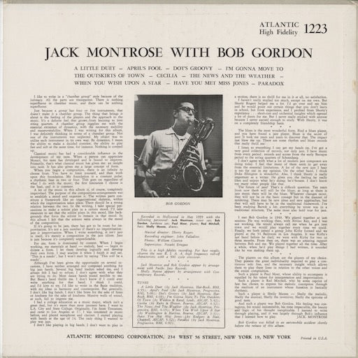 Jack Montrose With Bob Gordon - Arranged/Played/Composed (Atlantic 1223) LP 1955 US Atlantic｜中古LP