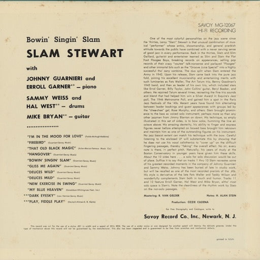 Slam Stewart - Bowin' Singin' Slam (MGJ-12067) LP 1985 JPN Savoy｜中古LP