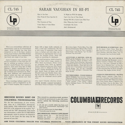Sarah Vaughan / サラ・ヴォーン / Sarah Vaughan In Hi-Fi (CL745)