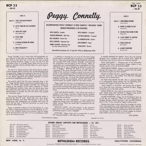 Peggy Connelly With Russ Garcia "Wigville" Band (FSR-2018) LP 1986 SPA Fresh Sound Records｜中古LP
