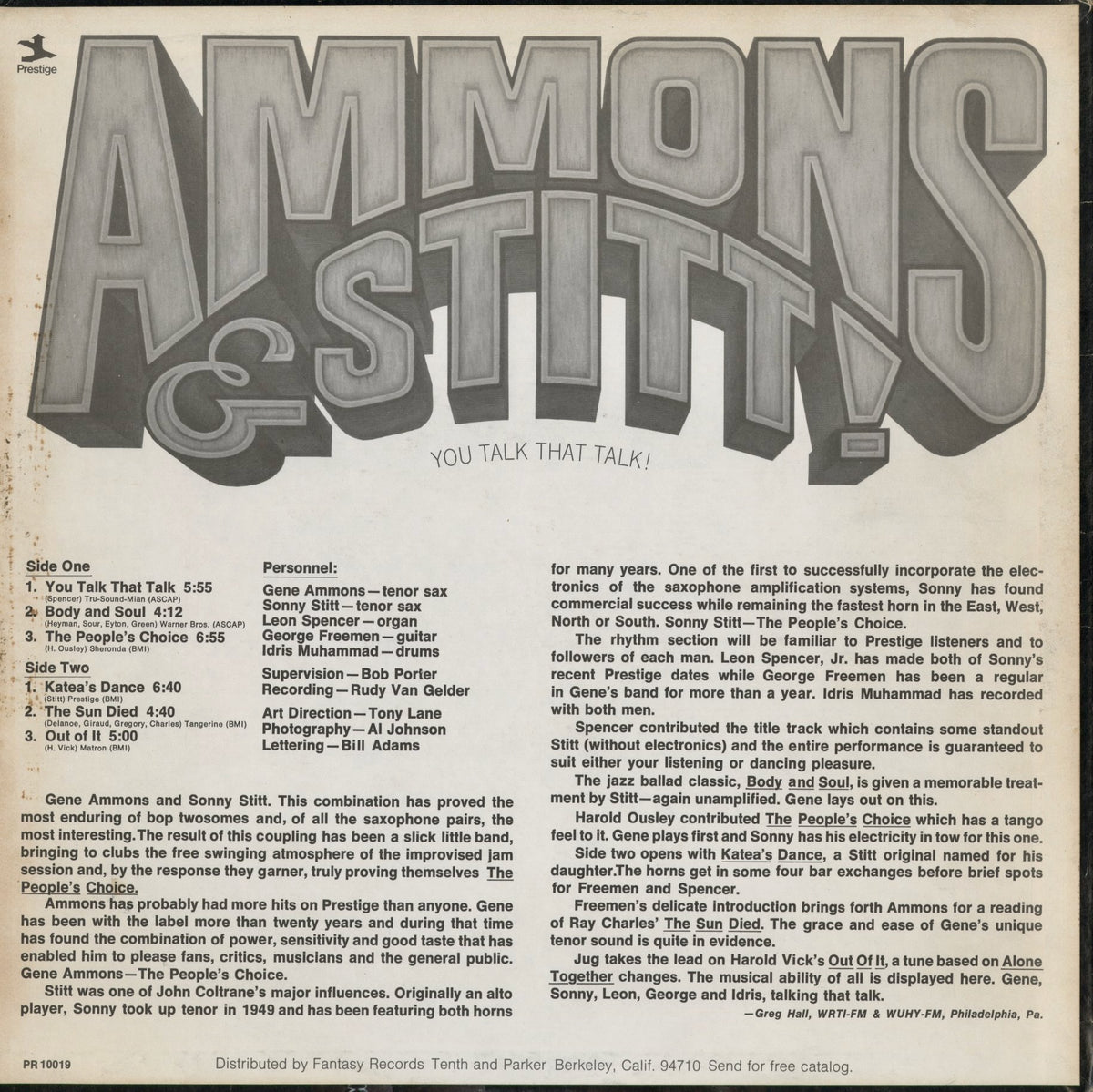 Gene Ammons & Sonny Stitt / You Talk That Talk (PRST 10019)