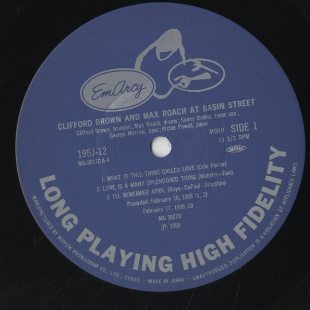 Clifford Brown And Max Roach / クリフォード・ブラウン　マックス・ローチ / At Basin Street (195J-12)
