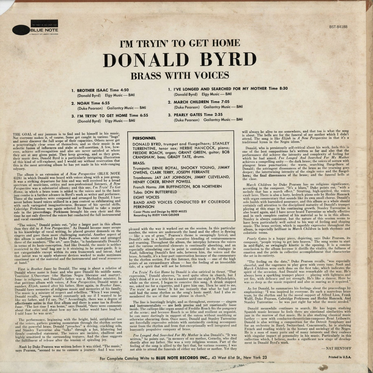 Donald Byrd - I'm Tryin' To Get Home - Brass With Voices (BST-84188) 1973 US Blue Note｜中古LP