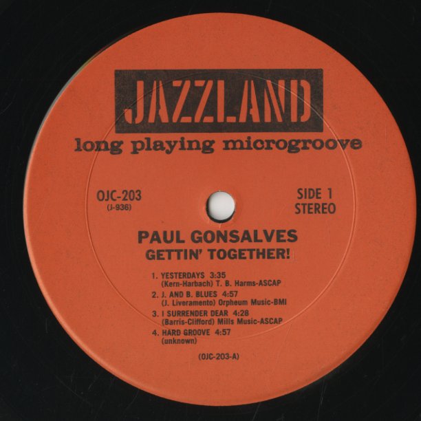 Paul Gonsalves / ポール・ゴンサルヴェス / Gettin' Together! (OJC203)