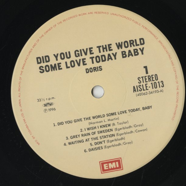 Doris / ドリス / Did You Give The World Some Love Today Baby (AISLE1013)