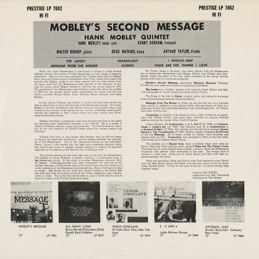 Hank Mobley - Mobley's 2nd Message (WWLJ-7048) 1992 US Prestige / Wave Jazz Classics｜中古LP