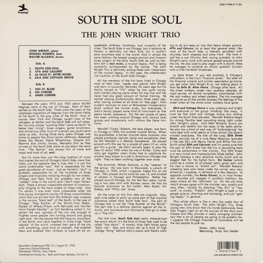The John Wright Trio - South Side Soul (OJC-1743) 1990 US Prestige - OJC｜中古LP