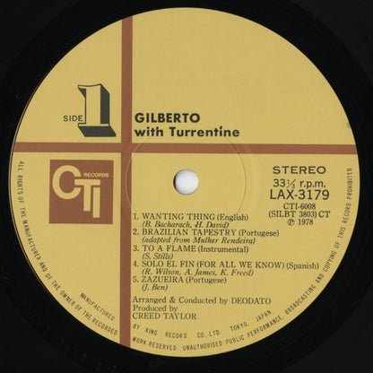 Astrud Gilberto - Gilberto With Turrentine (LAX-3179) 1978 JPN CTI - KING RECORD｜中古LP