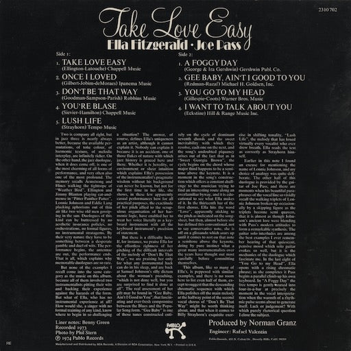 Ella Fitzgerald & Joe Pass - Take Love Easy (2310 702) LP 1977 US Pablo｜中古LP