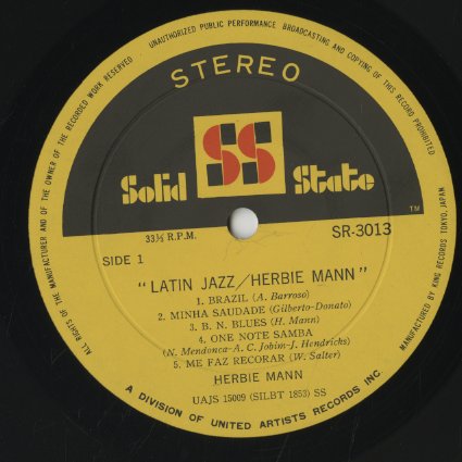 Herbie Mann - Latin Jazz (SR3013) LP 1968 JPN Solid States Records｜中古LP